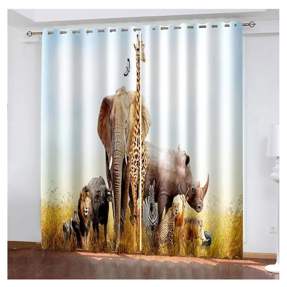African Savannah Animals, Digital Print, 3D,Thermal Blackout Curtain 83" X 104